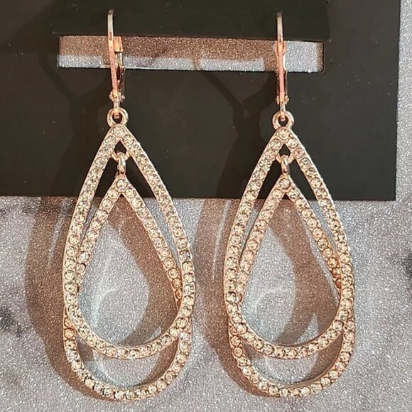 VERA WANG Glamorous Rose Gold/Clear Crystal Layered Teardrop Earrings**NEW! - Picture 4 of 5